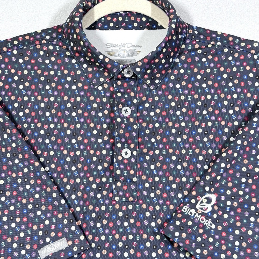 Straight Down Polo Shirt Mens Medium Biltmore Billiards Pool Performance‎ Golf